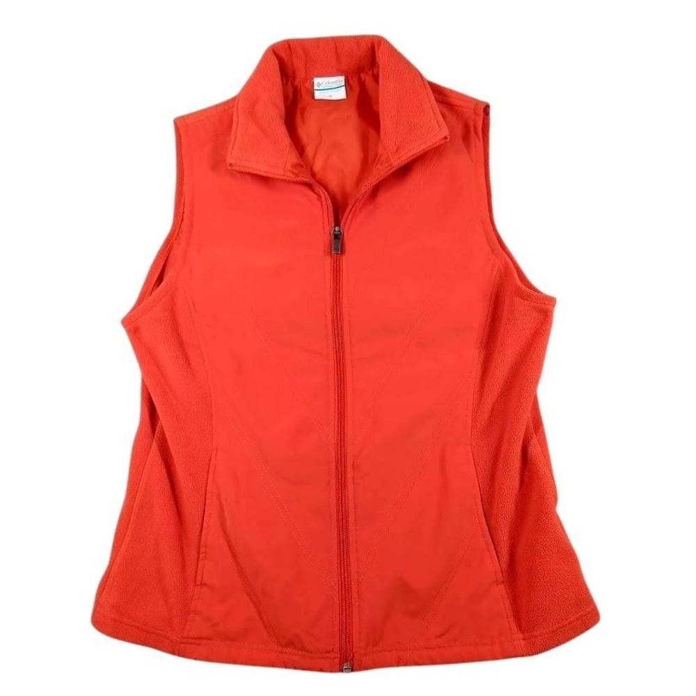 Columbia Vest Womens Medium Orange Fleece Full‎ Zip Stand Collar Lined Outdoor